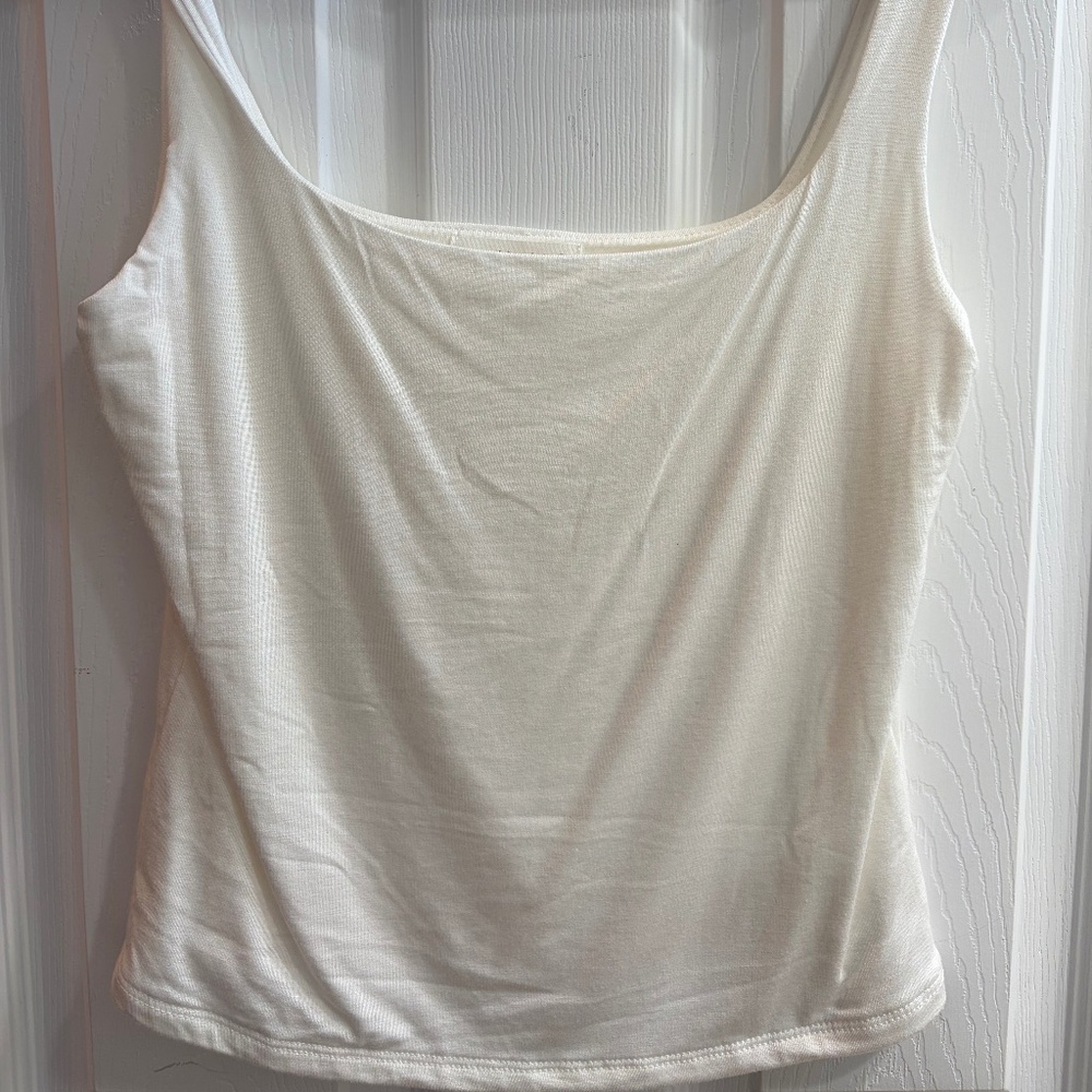 Wasabi + Mint White Smooth Tank Top Minimalist Sleeveless Stretchy Summer New - Picture 2 of 4